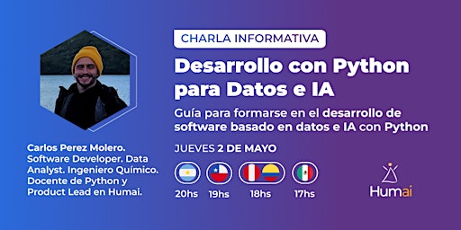 Hauptbild für Charla informativa: Desarrollo con Python para Datos e IA