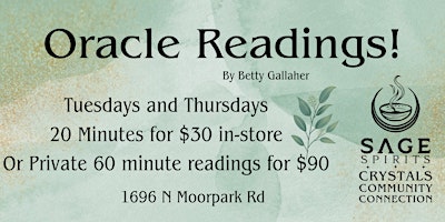Imagem principal de Oracle Readings with Betty Tuesday 4-30