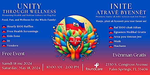 Imagem principal do evento FoundCare's Unity Through Wellness Event- A Haitian Flag Day Celebration