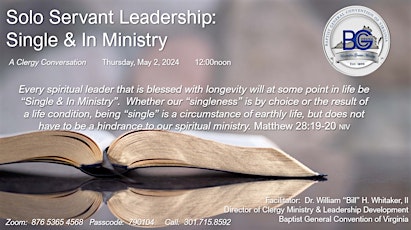 Clergy Conversations - Solo Servant Leadership: Single & In Ministry primary image