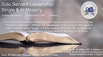 Imagem principal do evento Clergy Conversations - Solo Servant Leadership: Single & In Ministry