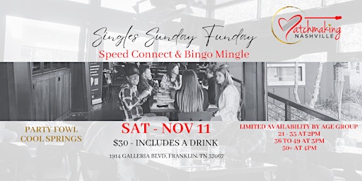 Singles Sunday Funday: Speed Connect & Bingo Mingle - 36-49 Age group. primary image