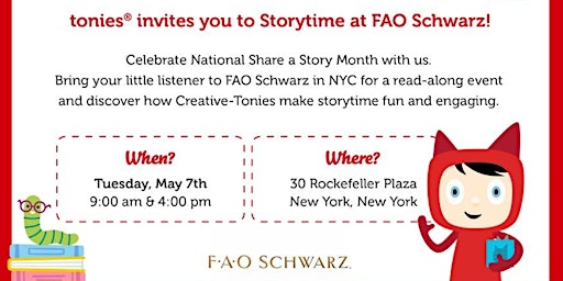 Imagem principal do evento Tonies Storytime at FAO Schwarz NYC