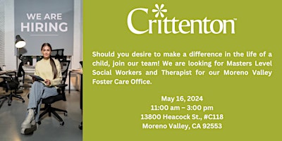 Crittenton Services for Children and Families Moreno Valley Career Fair primary image