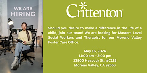 Primaire afbeelding van Crittenton Services for Children and Families Moreno Valley Career Fair