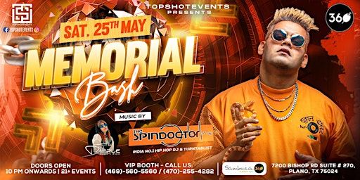 Imagem principal do evento MEMORIAL BASH | #1BOLLYHOP DJ THE SPINDOCTOR AND DANCERS