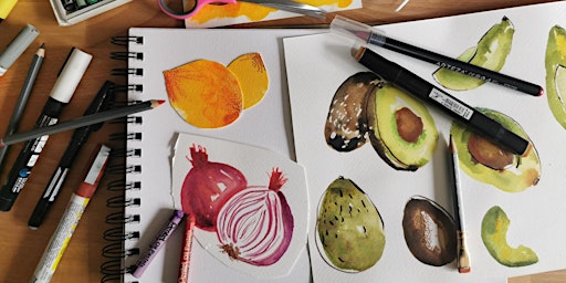 Mixed media food illustration session with meal