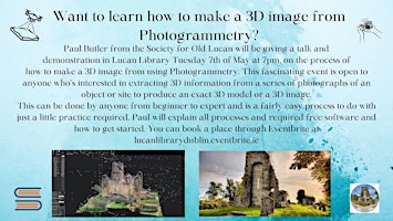 Primaire afbeelding van Want to learn how to make a 3D image from  Photogrammetry?