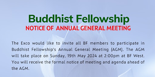 Imagem principal do evento BF AGM 2024  @ BF West Centre (For BF Members Only)