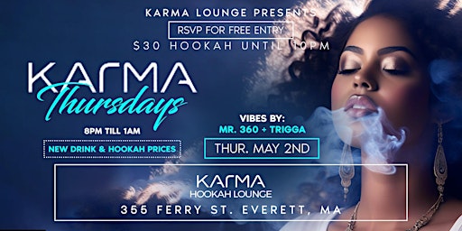 Primaire afbeelding van Karma Thursdays New drink & Hookah prices Afrobeats Hip Hop & More
