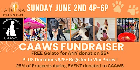 Gelato Love for Dogs:   A CAAWS Fundraiser Sunday, June 2nd 4p-6p