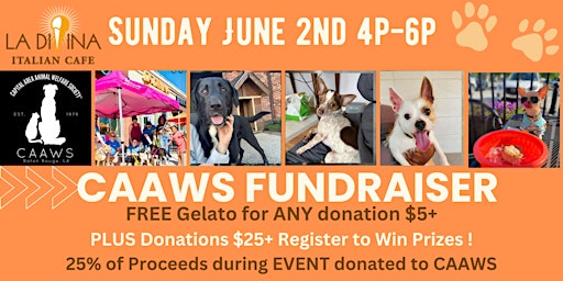 Immagine principale di Gelato Love for Dogs:   A CAAWS Fundraiser Sunday, June 2nd 4p-6p 