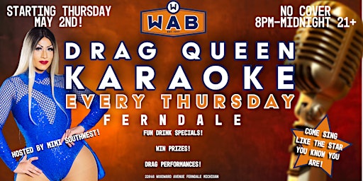 Primaire afbeelding van Drag Queen Karaoke! | Woodward Avenue Brewers | NO COVER