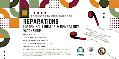 Primaire afbeelding van CJEC & RBCC Presents: Reparations! Listening, Lineage, & Genealogy Workshop