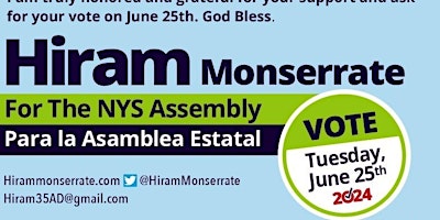 Hiram Monserrate FOR NYS ASSEMBLY DISTRICT 35 primary image