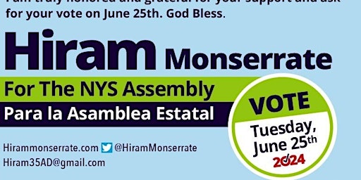 Hiram Monserrate FOR NYS ASSEMBLY DISTRICT 35 primary image