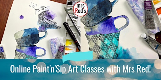 Immagine principale di ONLINE watercolour and doodling Paint'n'Sip art class! 