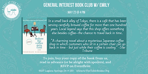 Imagem principal do evento General Interest Book Club w/ Emily: Before the Coffee Gets Cold