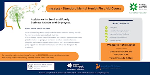 Hauptbild für Two Day - Mental Health First Aid Course Registration - Waikerie Hotel Motel