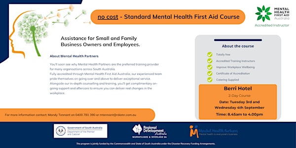 Two Day - Mental Health First Aid Course  - Berri Hotel