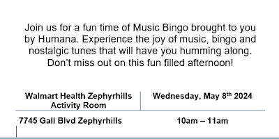 Music Bingo sponsored by Humana & Walmart Health primary image
