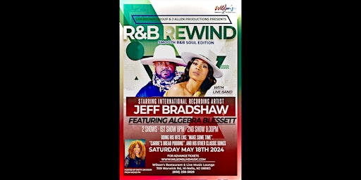 Image principale de R&B Rewind S Jeff Bradshaw ft Algebra Blessett 6:00 pm Show
