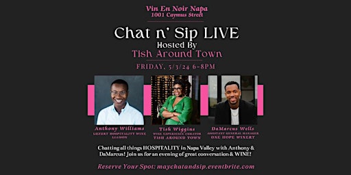Imagem principal do evento Chat N’ Sip Live with Tish Around Town!