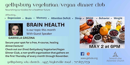 Image principale de BRAIN HEALTH - Presented by Gettysburg Vegetarian Dinner Club