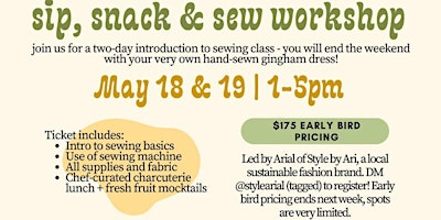 Imagen principal de Sip, Snack and Sew Workshop: Intro to Sewing - Encinitas, CA