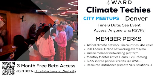 Image principale de Climate Techies Boulder / Denver Members Networking Happy Hour