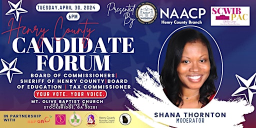 Imagem principal do evento 2024 Henry County Candidate Forum hosted by SCWIB PAC & Henry County NAACP