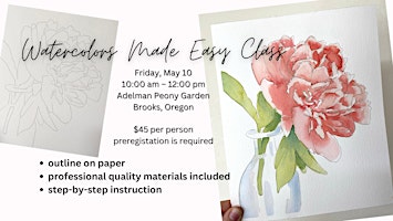 Imagem principal do evento Watercolors Made Easy: Peony Vase (Brooks) Friday