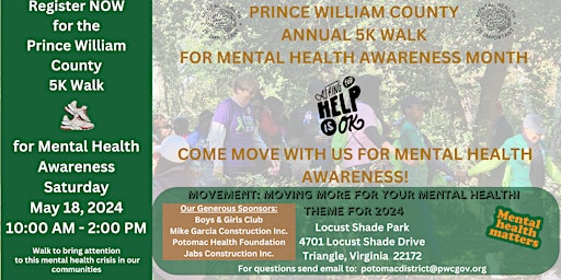 4th Annual Prince William County 5K  Walk for Mental Health Awareness Month primary image