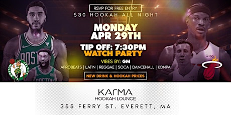 Vibe Mondays $30 Hookah All Night New drink prices Celtics Watch Party