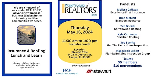 Imagem principal do evento Women's Council of REALTORS Tampa-Lunch & Learn -Insurance & Roofing Panel