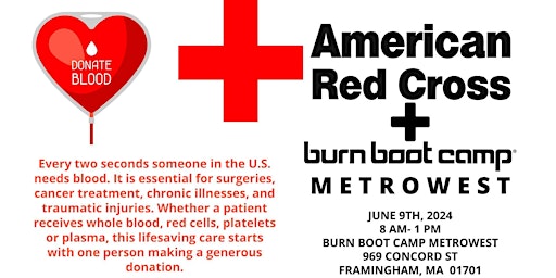 Image principale de American Red Cross Blood Drive at Burn Boot Camp MetroWest