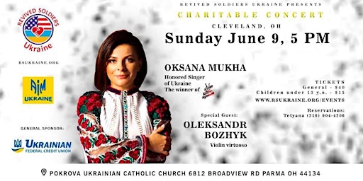 Hauptbild für Cleveland, OH -  Oksana Mukha, honored singer of Ukraine charitable concert