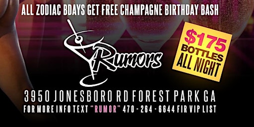 CHAMPAGNE TUESDAYS  @ CLUB RUMORS - FREE VIP ENTRY til 11PM primary image