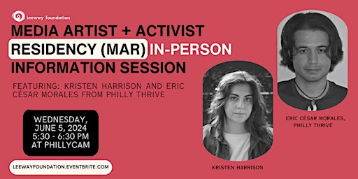 Primaire afbeelding van 6/5 Media Artist + Activist Residency (MAR) Info Session (In-Person)