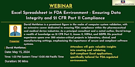 Excel Spreadsheet in FDA Regulated Environment