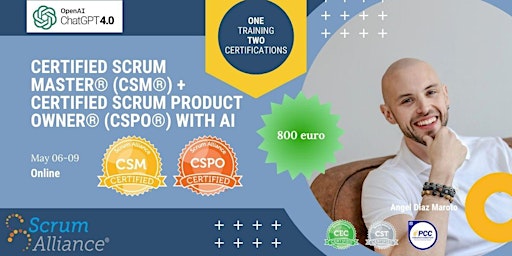 Imagen principal de CERTIFIED SCRUM MASTER® (CSM®) + CERTIFIED SCRUM PRODUCT OWNER® (CSPO®) IN ENGLISH WITH AI