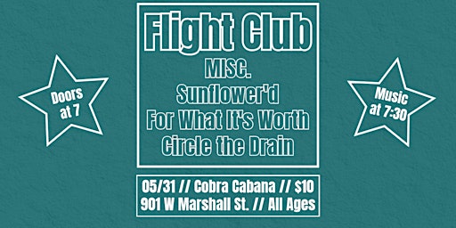 Image principale de 05/31 FLIGHT CLUB LIVE with MISC, Sunflower'd, For What It's Worth and Circle the Drain