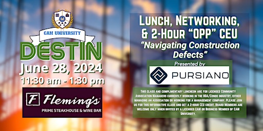 Primaire afbeelding van CAM U DESTIN Complimentary Lunch and 2-Hour OPP  CEU | Fleming's Steakhouse