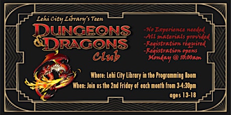 Teen D&D Club Friday, May 10th-3:00-4:30 PM