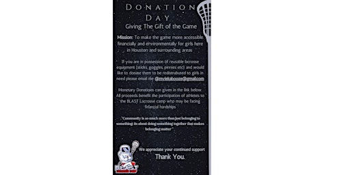 B.L.A.S.T. Lacrosse Camp Donation Day  primärbild
