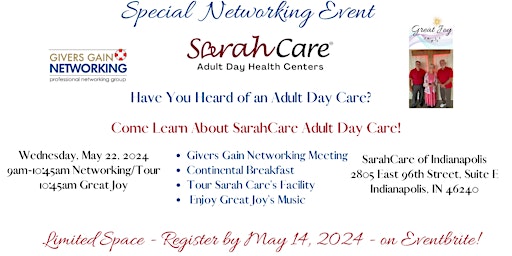 There's Senior Care and Then There's SarahCare- Visit Us on Wed May 22!