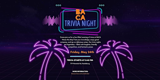 Imagem principal do evento BACA Wines May Trivia Night!