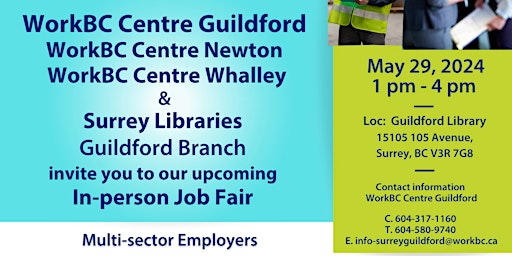 Image principale de WorkBC In-Person Job Fair at Guildford Library / Multi-sector Employers