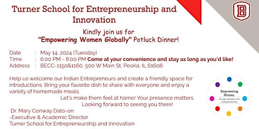 Primaire afbeelding van Kindly join us for "Empowering Women Globally" Potluck Dinner!