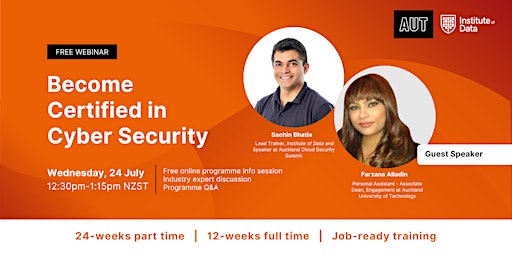 Imagem principal de Webinar - AUT Cyber Security Programme Info Session:  July 24, 12:30pm